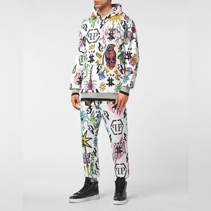 Philipp Plein Tracksuit Zipper Jacket w/ Joggers Tattoo Punk Rocker White‎ XXXL